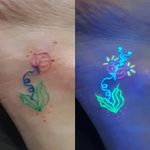Freehand Chaos Flower on the ankle. VEGAN UV REACTIVE INK 