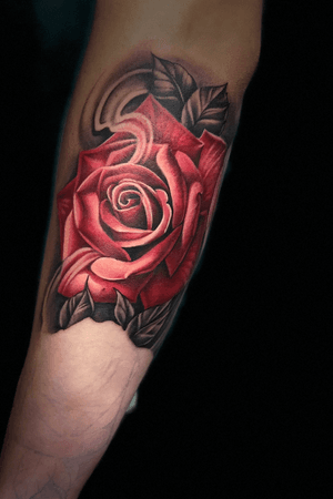 Sleeve in progress . Two roses , first one down ! One more to go , this was the first sitting , bottom portion of the sleeve is another rose to be completed in Oct.  this first sitting was about 6.5 hours . Charging hourly rate . Usual consultations set up prior to booking an appointment. Specializing in custom realistic roses . Books open for January 2019