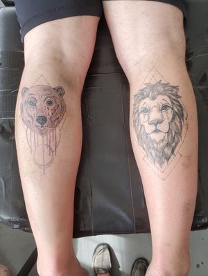Bear, lion, geometrical,  unfinished