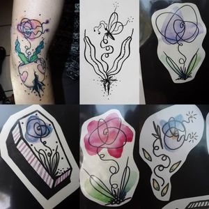 Freehand Chaos Flower on the side elbow in a broken heart cup. Other  chaos flower designs