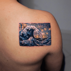 Hokusai x Van Gogh Starry Night tattoo