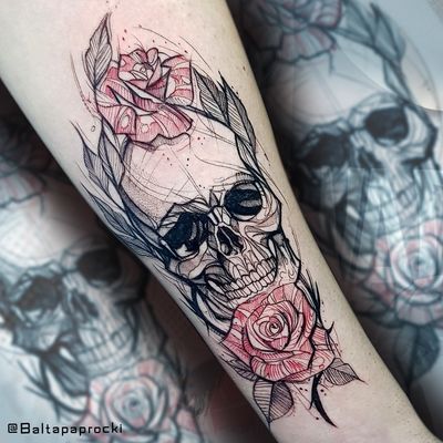 skull #skulltattoo #freshink #skullandrosetattoo #scarcoverup