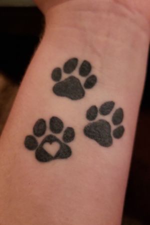 Represents my 3 dogs. The one paw with the heart is for the dog I don't have anymore.