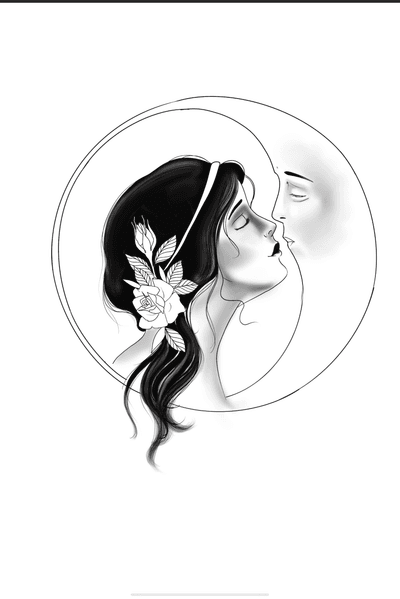 Woman and moon tattoo idea