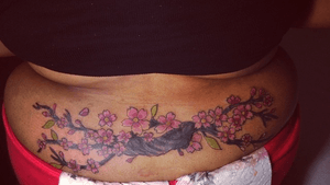Cherry blossom Coverup of an ex’s name ! Please think before you ink ur soon 2 b ex’s name permanently on your body ! 