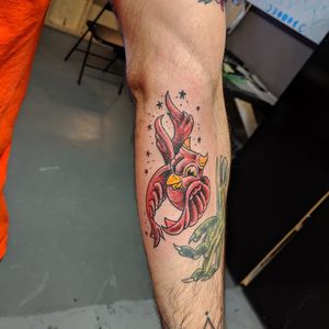 New school Devil bird done by Dee Kay at ghost and anchor tattoo