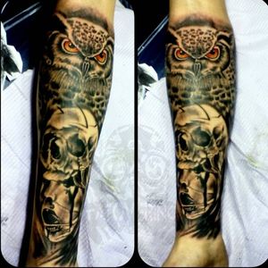 owl and skull sleeve horror tattoo 7hrs 
