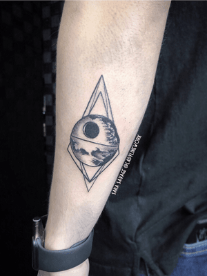 Geometric Death Star tattoo 