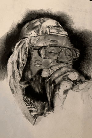 Lil Wayne black and gray color pencil study ..