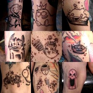 Gir, Bloo, Calcifer Toothless, Hamtaro with chaos flowers on head and ribbon, green alien, kittens, eve, soot sprite, scrup, grim on a knee cap! ; 