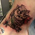 Only picture I have of this sweet illustrative tattoo I did a while back in Colorado. Owl with a rodent on its head.