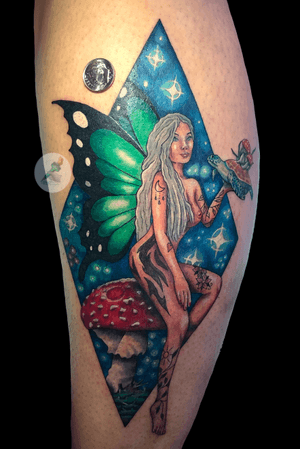 A shroom fairy 😁🤙🏽 #colortattoos #color #surrealism #tattoo #manhattantattoos 