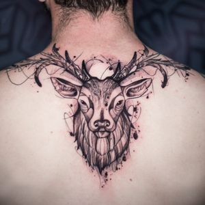 Deer at sunset 🦌. Thanks @tomer_dinour for the appreciation and trust, you rock. Check out more of my work on links below:Instagram/Facebook- @matheuslansky.tattooWhatsapp- 0538036216______________________________________________ #deer #deertattoo #animaltattoo #blackwork #backtattoo #bodyart #art #darkartist #tattooideas #tattoo2me  #sketchtattoo #israeltattoo #telaviv