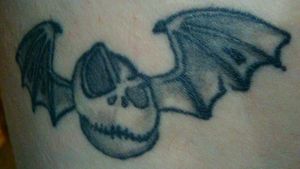 My tattoo atm, soz for the shitty picture.#deathbat #jackskellington #legtattoo #firsttattoo #itsalrightbutnotenough