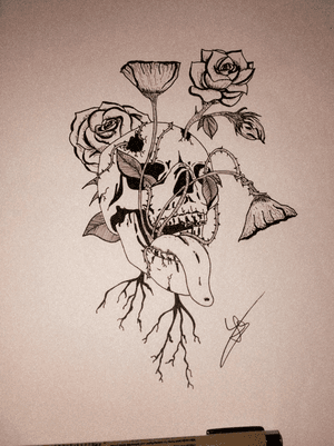 #tattoodesign#tattooartist#skull#roses#blackandwhite#fineline#wilt#tongueDraw tattoo extract