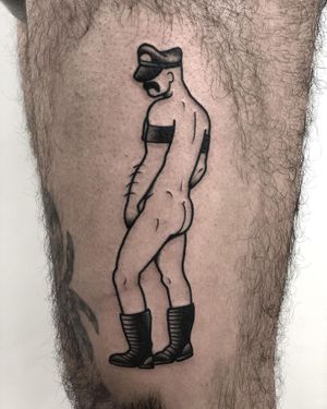 Illustrative tattoo by Philippe Fernandez of AKA Berlin - Berlin, Germany #Berlin #Germany #akaberlin #PhilippeFernandez #illustrative #blackwork #erotica #leatherdaddy