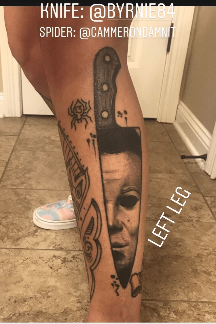 Micheal Myers knife tattoo done in 8 hours by Javier Antunez OwnerArtist  at Tattooed Theory in Miami FL visit www  Movie tattoos Knife tattoo  Horror tattoo