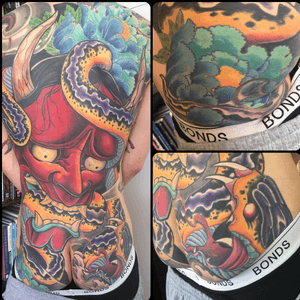 Red #Hannya with #snake and #peonies #japanesebackpiece  #color #ink #inkedup #colourtattoo #christchurch #japanesetattoo #japanesetattooartist #horimono #irezumi #wabori #traditionaltattoo #traditionaljapanesetattoo #horiga #christchurchartist #thesanctuary