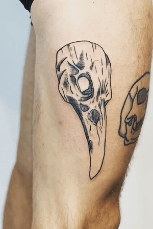 Skull tattoo. Black liner. 