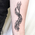 Feather & Arrow Tattoo by Kirstie Trew • KTREW Tattoo • Birmingham, UK 🇬🇧 #feathertattoo #arrowtattoo #illustrative #blackwork #birminghamuk 