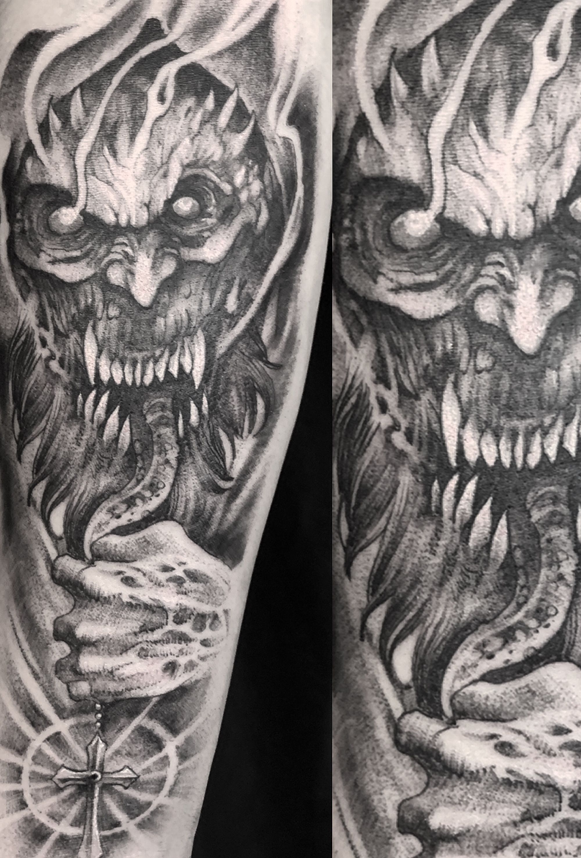 Tattoo uploaded by Chenjeh • Demon holding cross. Definitely a fun one to  do 🤙 • Tattoodo