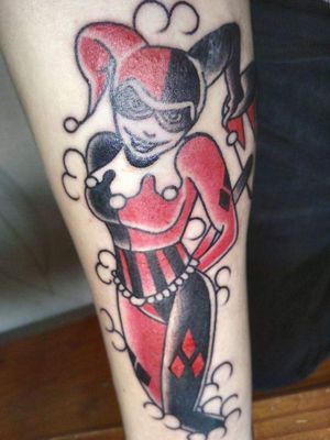 Court jester Harley Quinn. My first tattoo. 