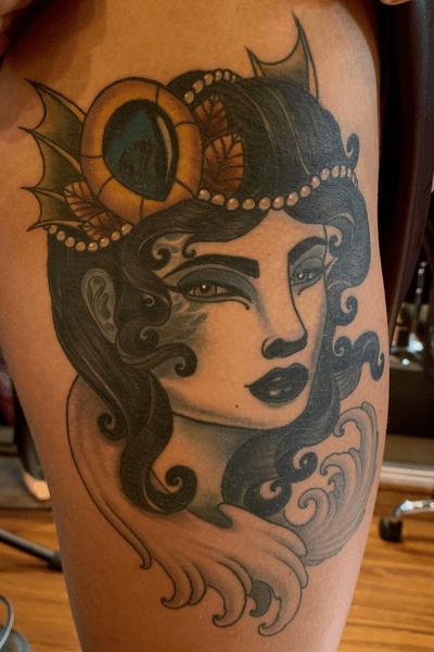 Super fun neo traditional style mermaid face. Love doing this style
