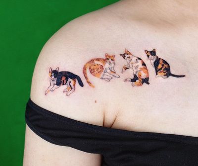 Cat tattoo by SooSoo of Studio by Sol #SooSoo #StudiobySol #Seoul #Seoultattooartist #Koreantattooartist #Korea #cat #kitties #shoulder 