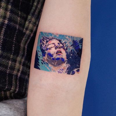 Blue is the Warmest Color - movie tattoo by SooSoo of Studio by Sol #SooSoo #StudiobySol #Seoul #Seoultattooartist #Koreantattooartist #Korea #blueisthewarmestcolor #Portrait #movietattoo #color #arm 