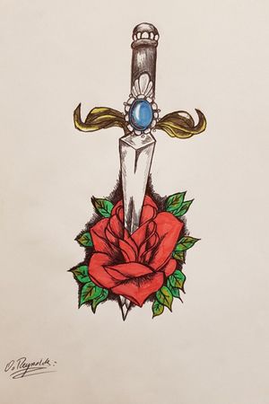Dagger through a rose designed for a friend, drawn freehand by myself 