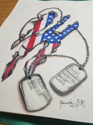 Dog-tags for Andrew Blankenship. Crayola Coloring Pencils on paper