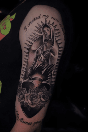 Today got to do a #virgendeguadalupe & a #sacredhearttattoo for @ojquez his first tattoo & sat for 4 hours getting this piece done ! Thanks Jose for the trust & sitting like a champ ! Done at @crackerjacktattoos #TattzByAG #Ink #Tattoo #Tatuaje #BodyArt #ArteCorporal #BlackAndGrey #BlackAndGreyTattoo #dfw #dfwtattoos #fortworth #fortworthtexas #fortworthtattoos #traditional #traditionalart #traditionaltattoo