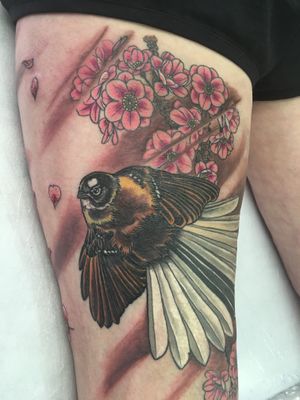 #Fantail and #Cherryblossom (#pīwakawaka and #sakura) #color #ink #inkedup #colourtattoo #christchurch #japanesetattoo #japanesetattooartist #horimono #irezumi #wabori #traditionaltattoo #traditionaljapanesetattoo #horiga #christchurchartist #thesanctuary