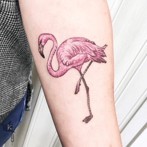 Flamingo Colour Tattoo by Kirstie Trew • KTREW Tattoo • Birmingham, UK 🇬🇧 #flamingo #tattoo #colourtattoo #illustrative #pinktattoo #birminghamuk
