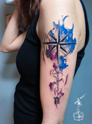 Compass rose of the wind watercolor 