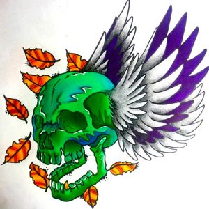 🌿Flying Skull🌿#newschooltattoo #newschool #tattoodesign #colors #skullcolor #colors #intensecolors #intense tattoo #flyskull #skullwings #skull #fly