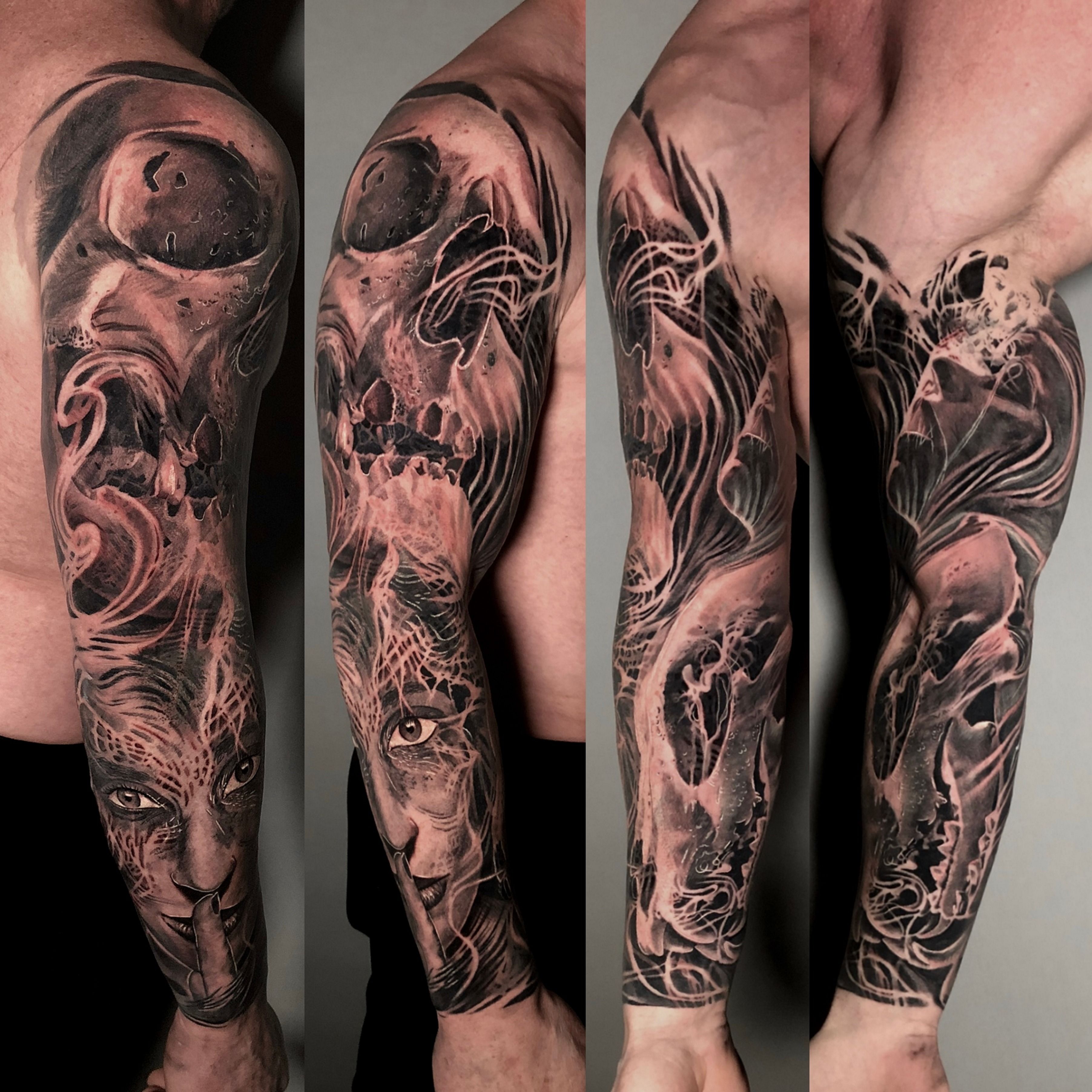 Finally finished the half sleeve Used the smoke from Constantines  cigarette to fill in all the blanks Done yesterday by Adam at Mystic  Images Tattoo Noblesville Indiana Very happy with it cant