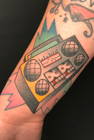 Boom box on wrist. Done at Lowbrow Tattoo Copenhagen 