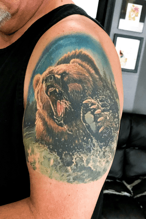 3 years old tattoo , Healed color California bear . Done with the best ink in the Indio