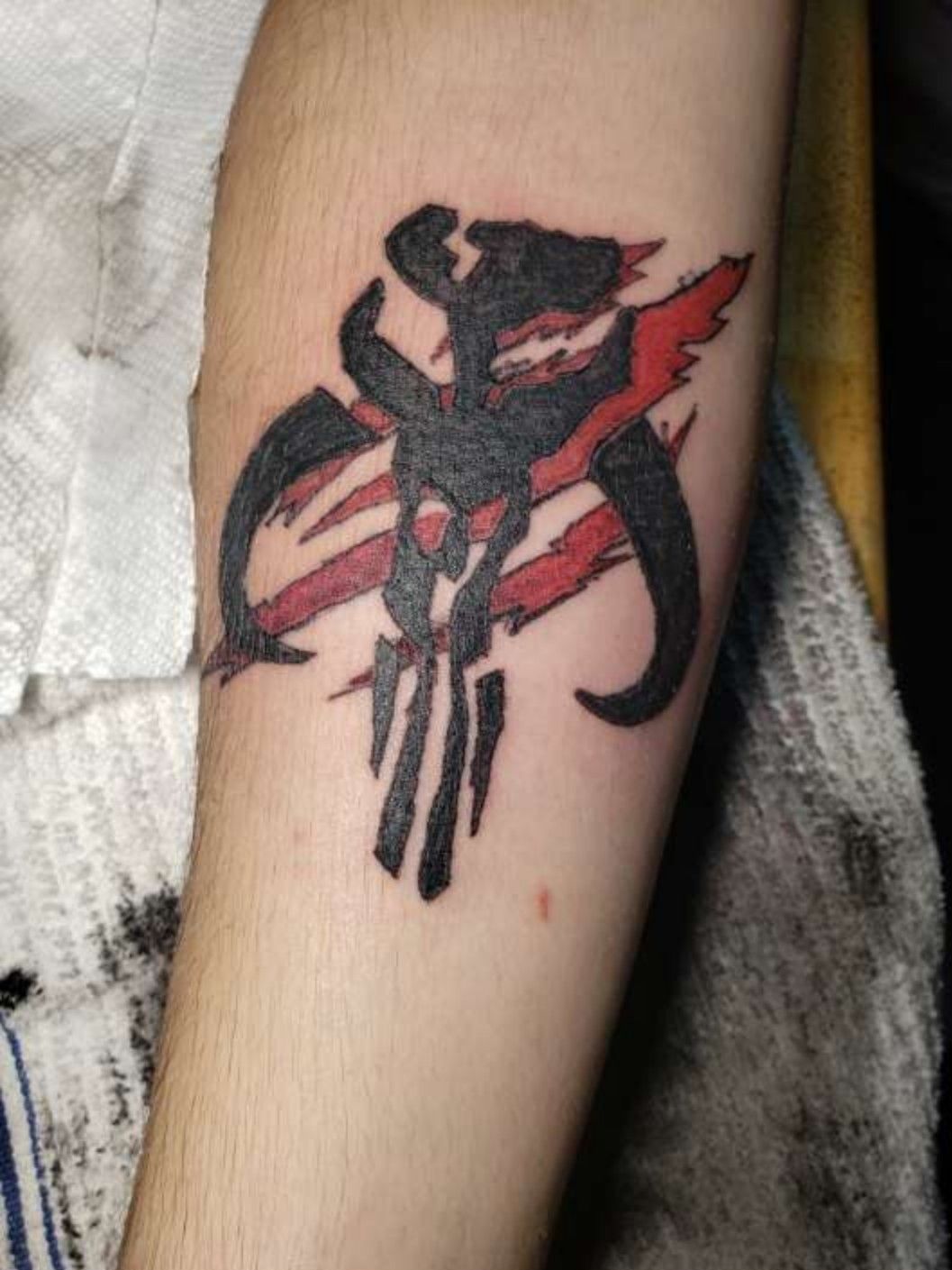 Customer Photo Gallery  Mythosaur Skull Tattoo Edition  Mandalorian  tattoo Star wars tattoo sleeve Boba fett tattoo
