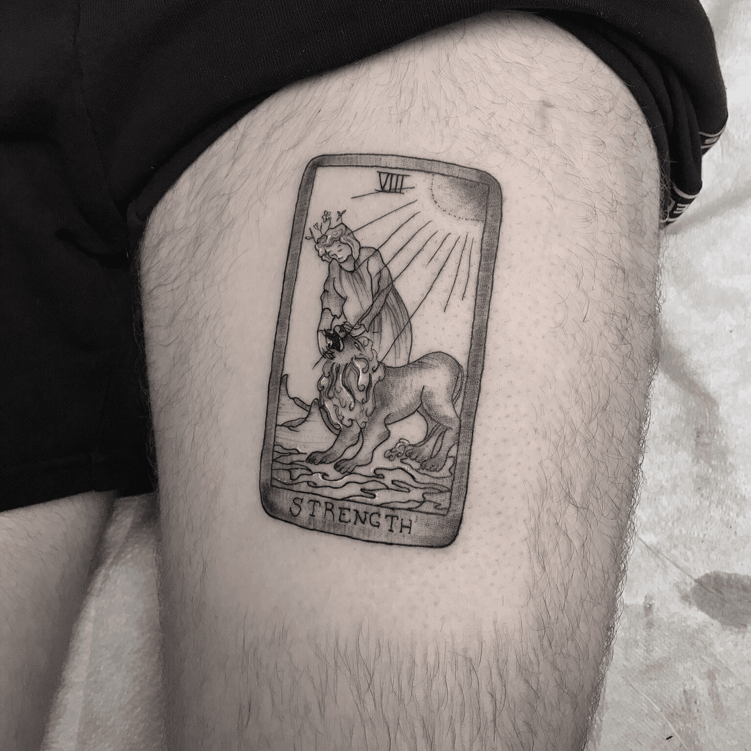 Kate Crossley Tattoos  STRENGTH TAROT CARD  loved using the 1RL today  for details thank you Steve cant wait to continue your leg sleeve   Books are open for November drop