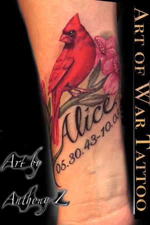 Red Cardinal done on a wrist as a memorial tattoo. Client sat very well! 8303101126
