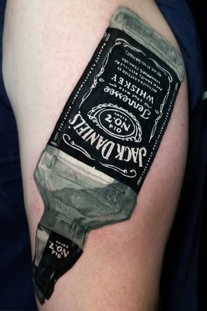 Started a new sleeve with this Jack Daniels bottle. This piece is a reminder to stay diligent in his sobriety.
