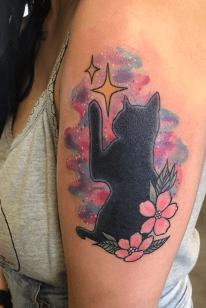 Tattoo by Nicole Todd #animal #silhouette #galaxy #flowers