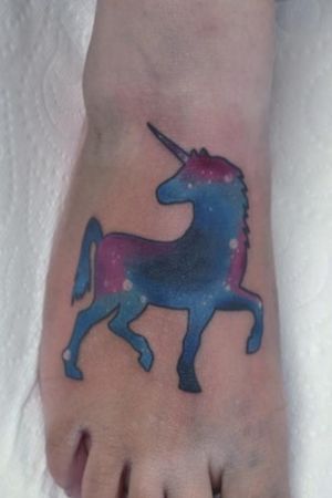 Galaxy unicorn tattoo #galaxy #foottattoo #unicorntattoo #unicorn #colourtattoo #cosmic 