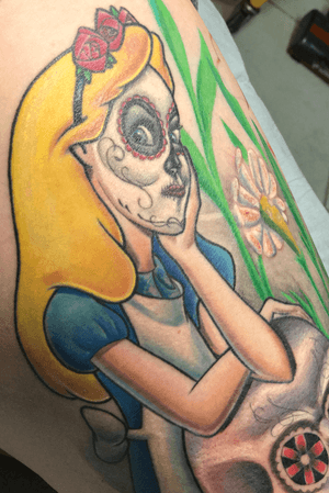 Full leg sleeve (Alice in wonderland day of the dead