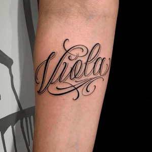 -Viola- cursive lettering freehand at ARTEM TATTOO STUDIOS 
