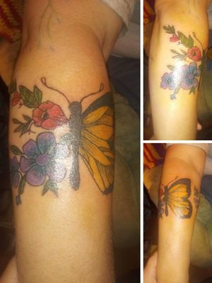 Beautiful butterfly and flower tattoo with shading and blending.