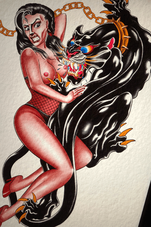 Everything I draw is available to be tattooed it’s the work I want to be doing more of.#traditionaltattoo #tradtatts #traditionaltattooflash #panthertattoo #traditionalpanther #crawlingpanther #backpiece #backpiecetattoo #irish #ireland #dublintattoo #pinup #pinuptattoo #traditionalpinup #dublintattoostudio #dublintattooartist