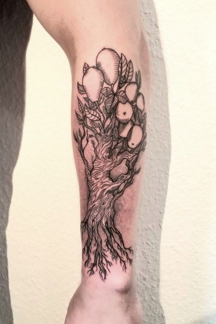 Karis finished apple tree branch tattoo